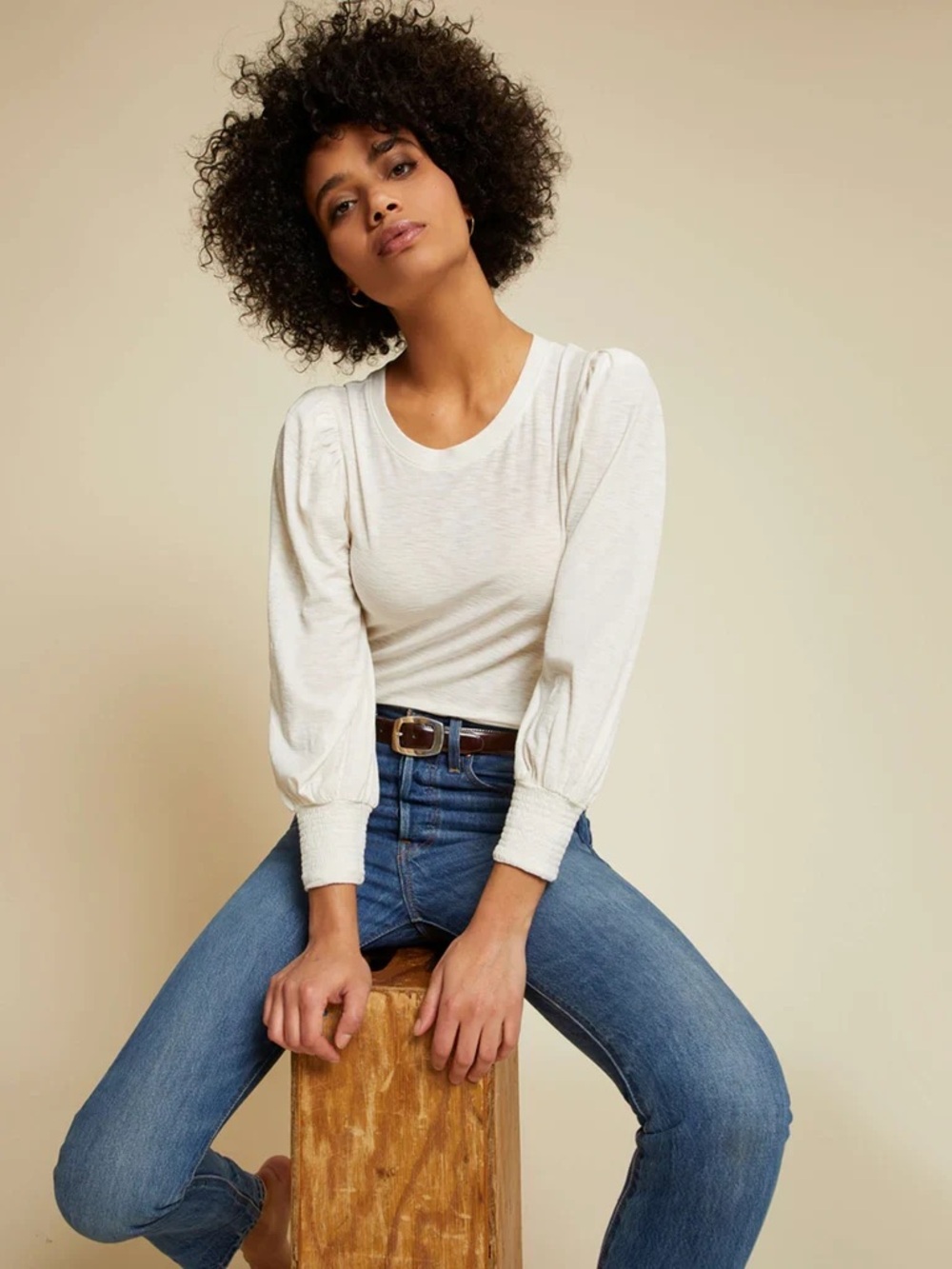Nation LTD Loren Women's Cream Puff-Sleeve Long-Sleeve Top